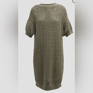 Brunello Cucinelli Paillette Crochet Knit Linen-Silk Dress